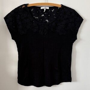 Sandro Black Lace Yoke Short Sleeve Tee